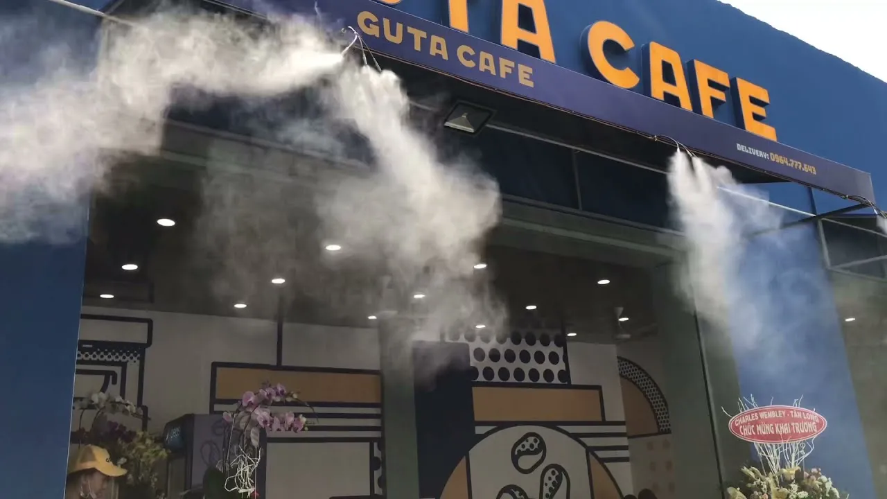 lắp đặt hệ thống phun sương quán cafe cho guta cafe tại tphcm - phun sương pizo
