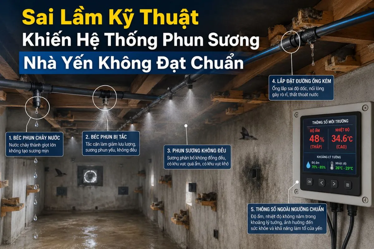 Tại Sao Chim Yến Cần Độ Ẩm Ổn Định — Nguyên Lý Vi Khí Hậu Nhà Yến 3 4 Sai Lầm Kỹ Thuật Khiến Hệ Thống Phun Sương Nhà Yến Không Đạt Chuẩn