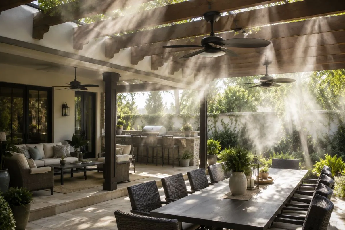 Nguyên lý biến sân vườn thành không gian mát lạnh như resort 3 Sự thật về 3 hiểu lầm phổ biến khi dùng phun sương cảnh quan sân vườn